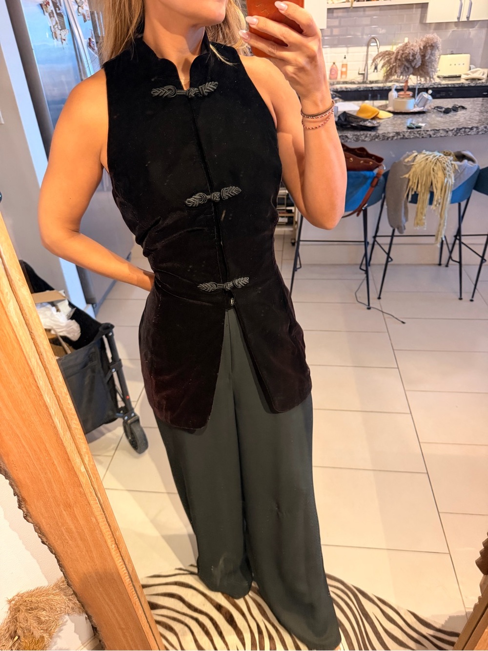 90s Ann Taylor black Velvet Chinese frog closure jumpsuit 6